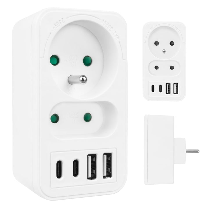Маклин контакт x2 + 4xUSB, сплитер с 2 контакта, 2xUSB A, 2xUSB C PD 20W, 1x16A + 1x6A, MCE249 F/W