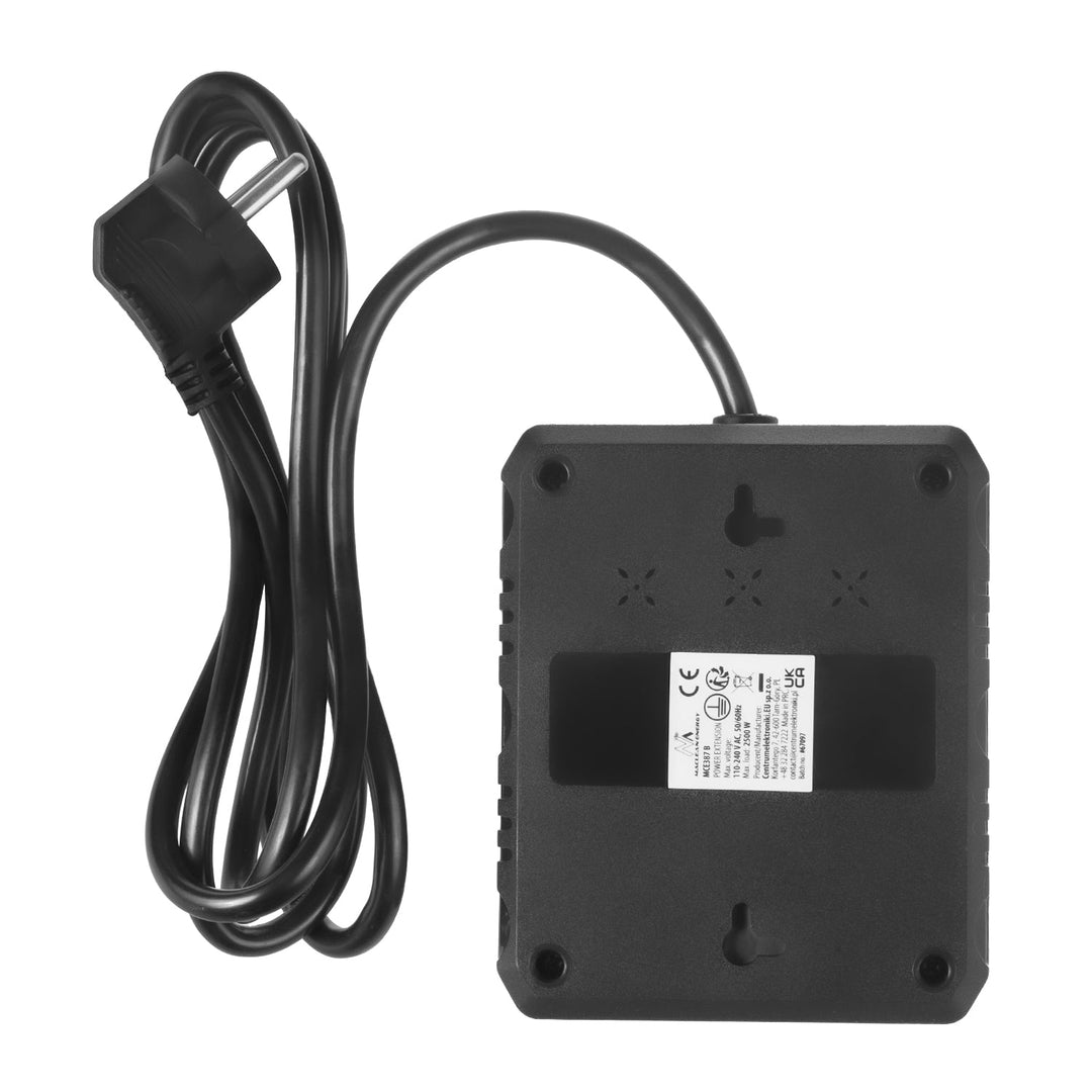 Многофункционален удължител Maclean, удължител с 2 контакта + 3xUSB, 110-240V AC 50/60Hz, 2.1A макс. 2500W, 1.5m, черен, MCE387 B