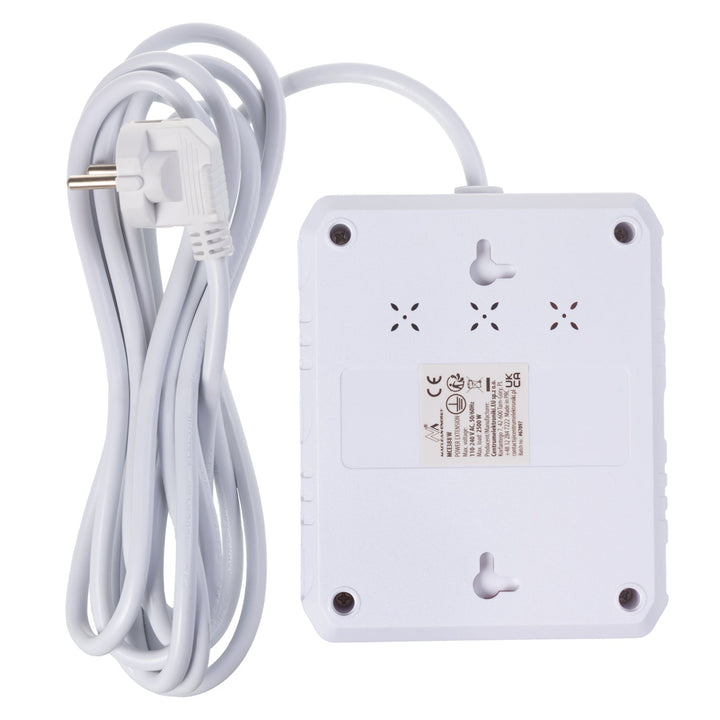 Многофункционален удължител Maclean, удължител с 2 контакта + 3xUSB, 110-240V AC 50/60Hz, 2.1A макс. 2500W, 3 м, бял, MCE388 W