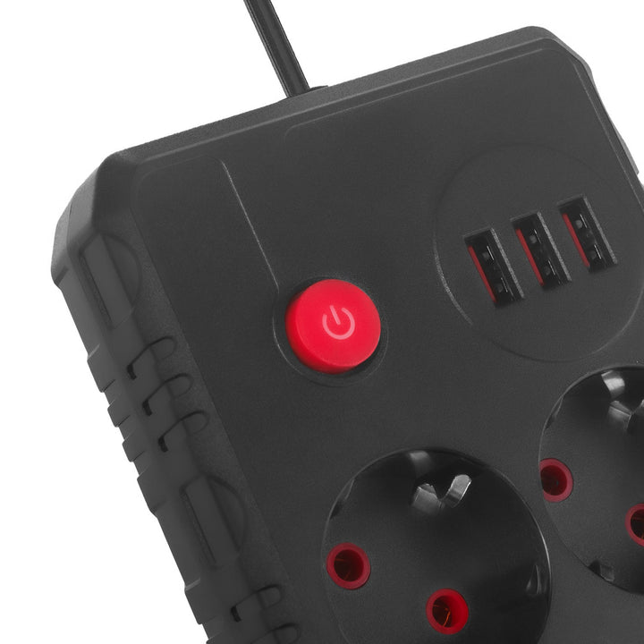 Многофункционален удължител Maclean, удължител с 2 контакта + 3xUSB, 110-240V AC 50/60Hz, 2.1A макс. 2500W, 3 m, черен, MCE388 B