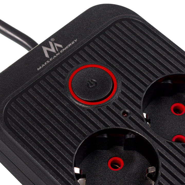 Многофункционален удължител Maclean, 6 гнезда + 4xUSB удължител, 110-240V AC 50/60Hz, 2.1A макс. 2500W, 1.5 m, черен, MCE389 B