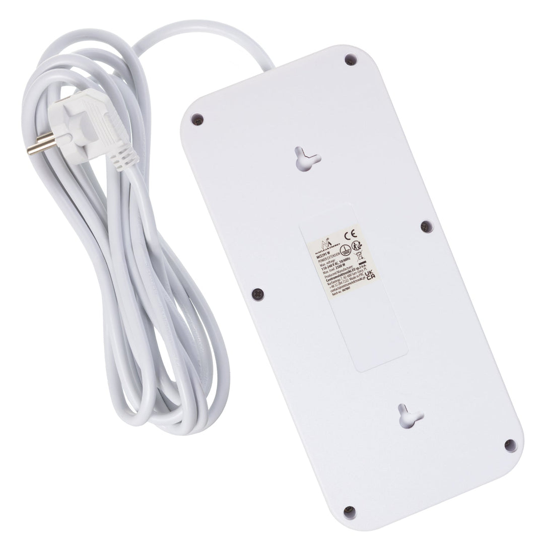 Многофункционален удължител Maclean, 6 контакта + 4xUSB удължител, 110-240V AC 50/60Hz, 2.1A макс. 2500W, 3m, бял, MCE391 W