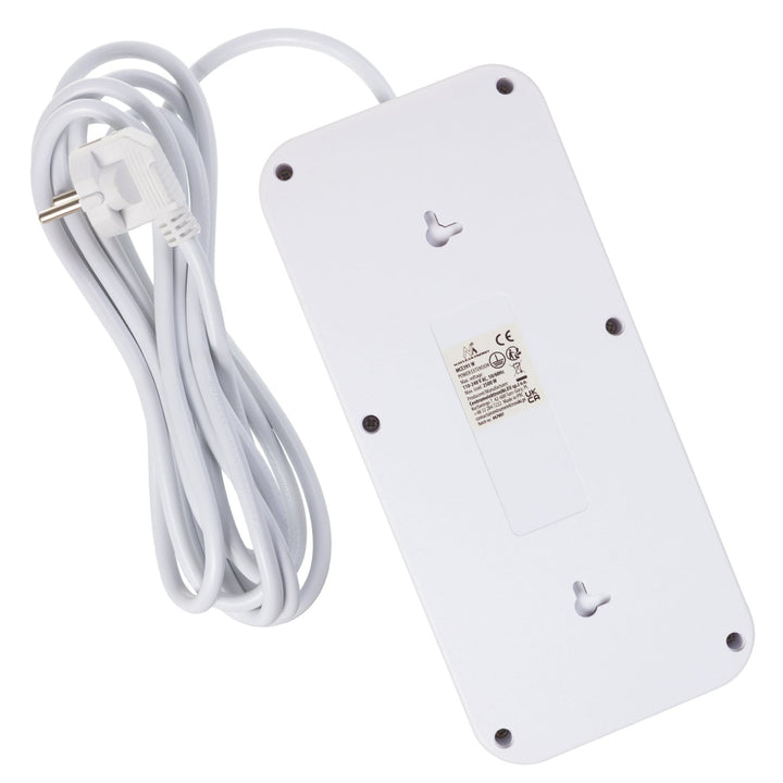 Многофункционален удължител Maclean, 6 контакта + 4xUSB удължител, 110-240V AC 50/60Hz, 2.1A макс. 2500W, 3m, бял, MCE391 W