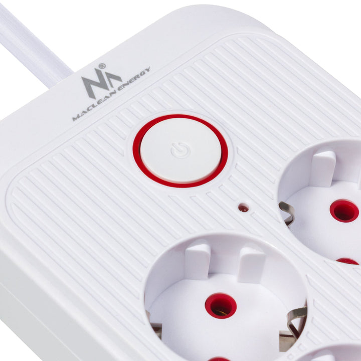 Многофункционален удължител Maclean, 6 контакта + 4xUSB удължител, 110-240V AC 50/60Hz, 2.1A макс. 2500W, 3m, бял, MCE391 W