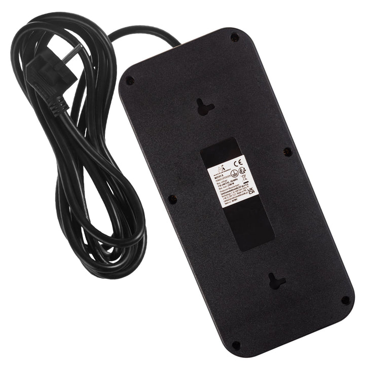 Многофункционален удължител Maclean, 6 гнезда + 4xUSB удължител, 110-240V AC 50/60Hz, 2.1A макс. 2500W, 3m, черен, MCE391 B