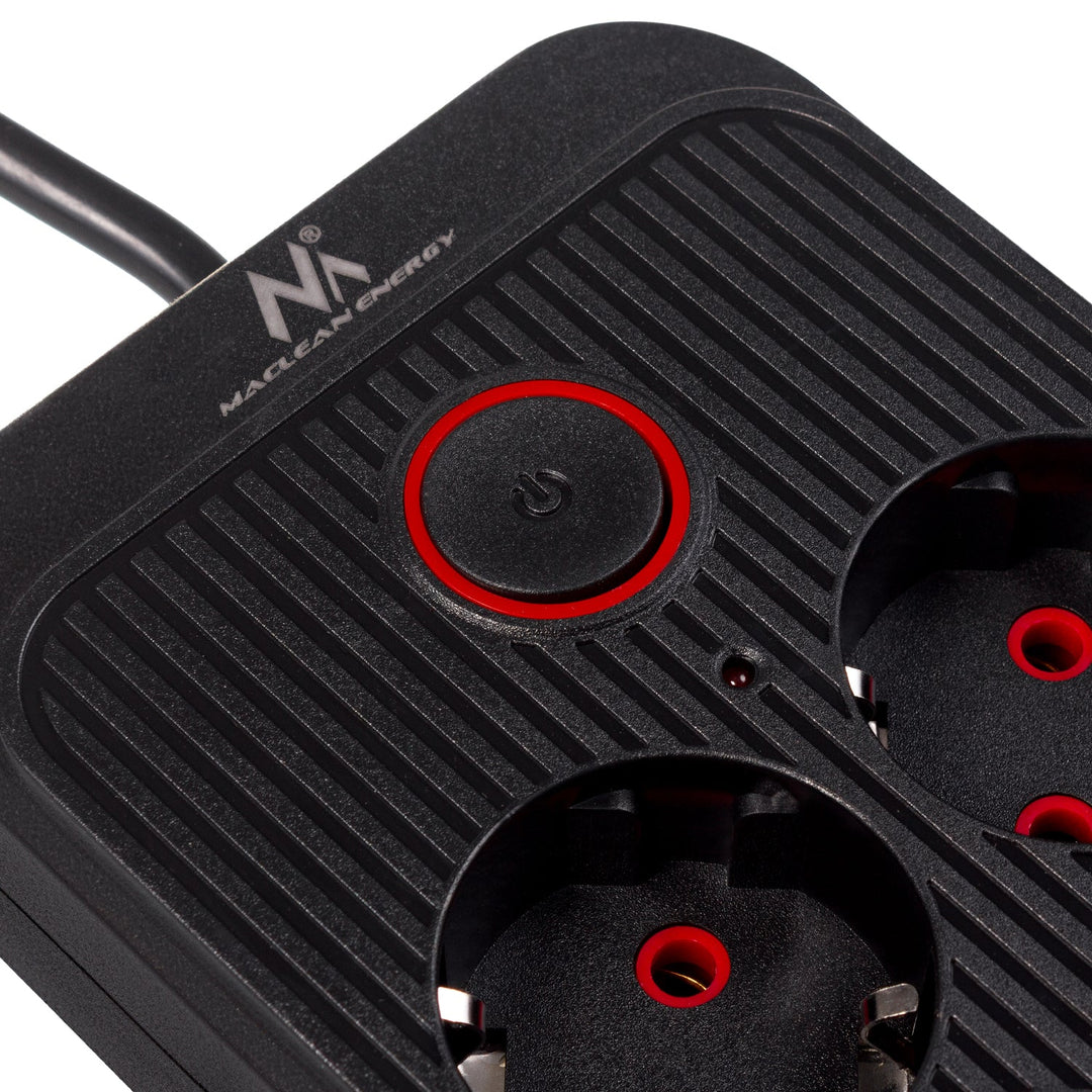 Многофункционален удължител Maclean, 6 гнезда + 4xUSB удължител, 110-240V AC 50/60Hz, 2.1A макс. 2500W, 3m, черен, MCE391 B