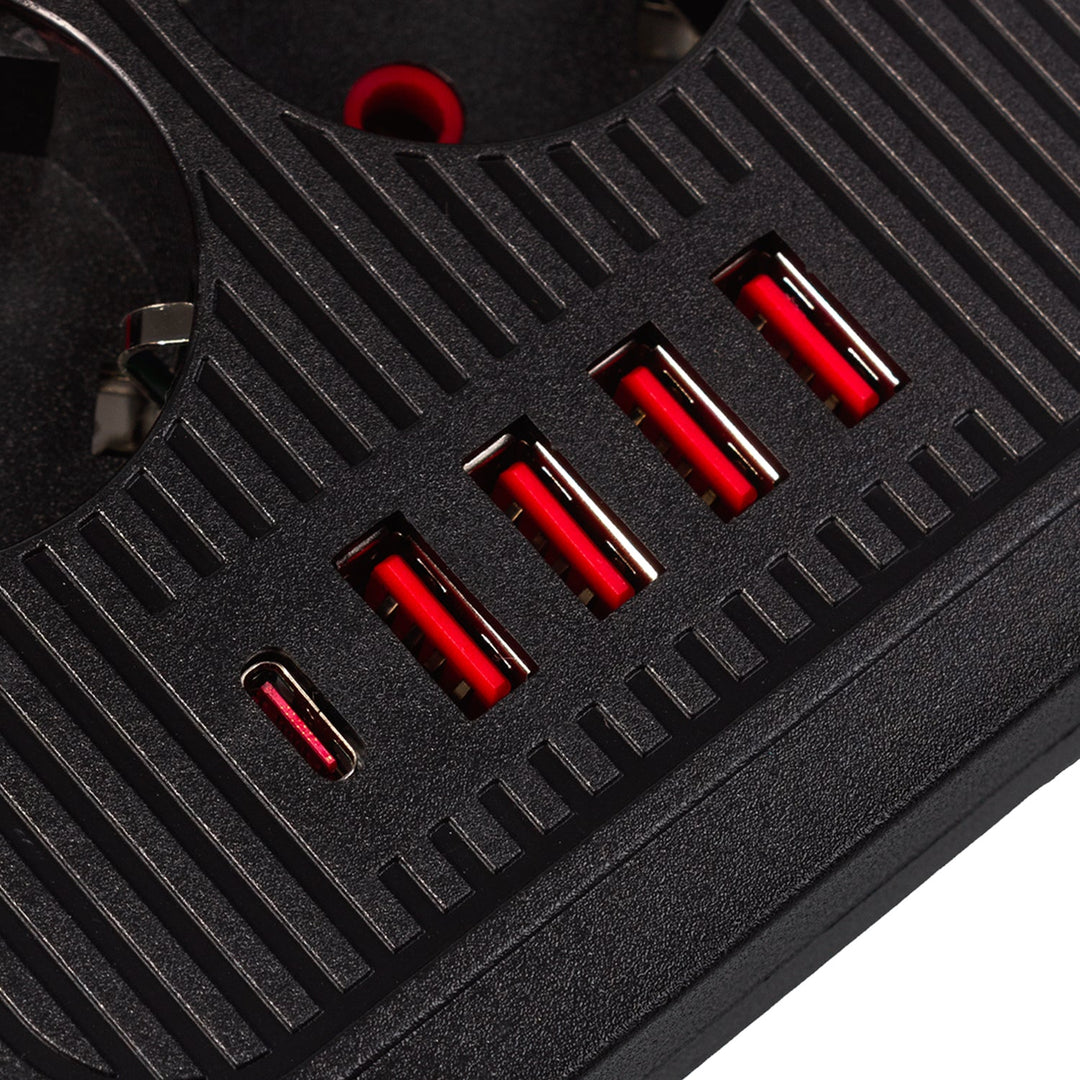 Многофункционален удължител Maclean, 6 гнезда + 4xUSB удължител, 110-240V AC 50/60Hz, 2.1A макс. 2500W, 3m, черен, MCE391 B
