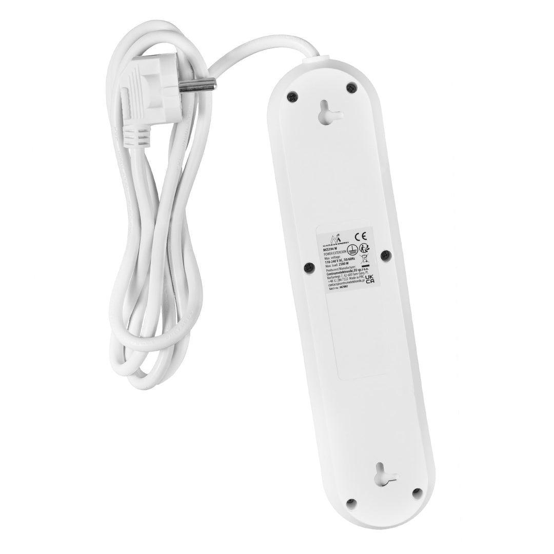 Многофункционален удължител Maclean, удължител с 3 контакта + 3xUSB, 110-240V AC 50/60Hz, 2.1A max 2500W, 1.5m, бял, MCE394 W