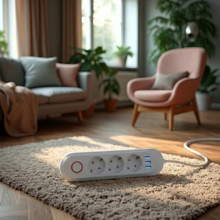 Многофункционален удължител Maclean, удължител с 3 контакта + 3xUSB, 110-240V AC 50/60Hz, 2.1A max 2500W, 1.5m, бял, MCE394 W