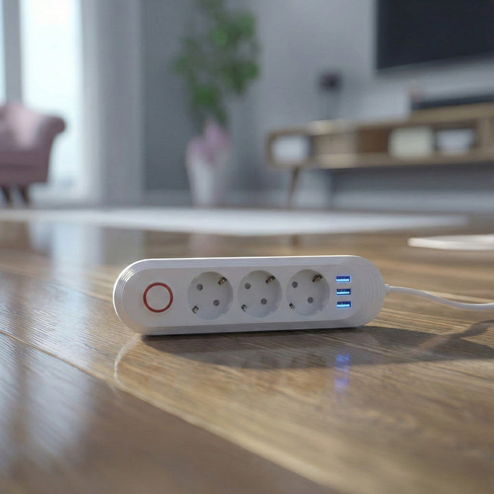 Многофункционален удължител Maclean, удължител с 3 контакта + 3xUSB, 110-240V AC 50/60Hz, 2.1A max 2500W, 1.5m, бял, MCE394 W