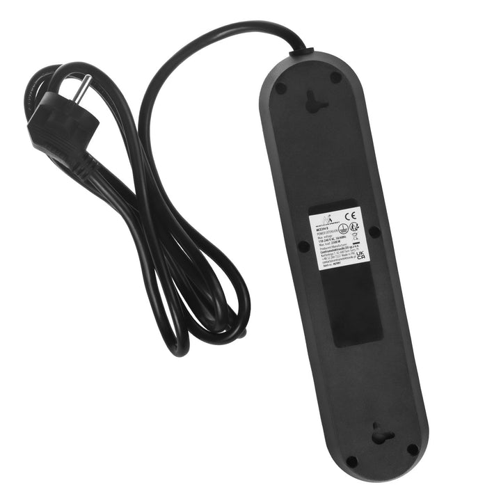 Многофункционален удължител Maclean, удължител с 3 контакта + 3xUSB, 110-240V AC 50/60Hz, 2.1A макс. 2500W, 1.5m, черен, MCE394 B