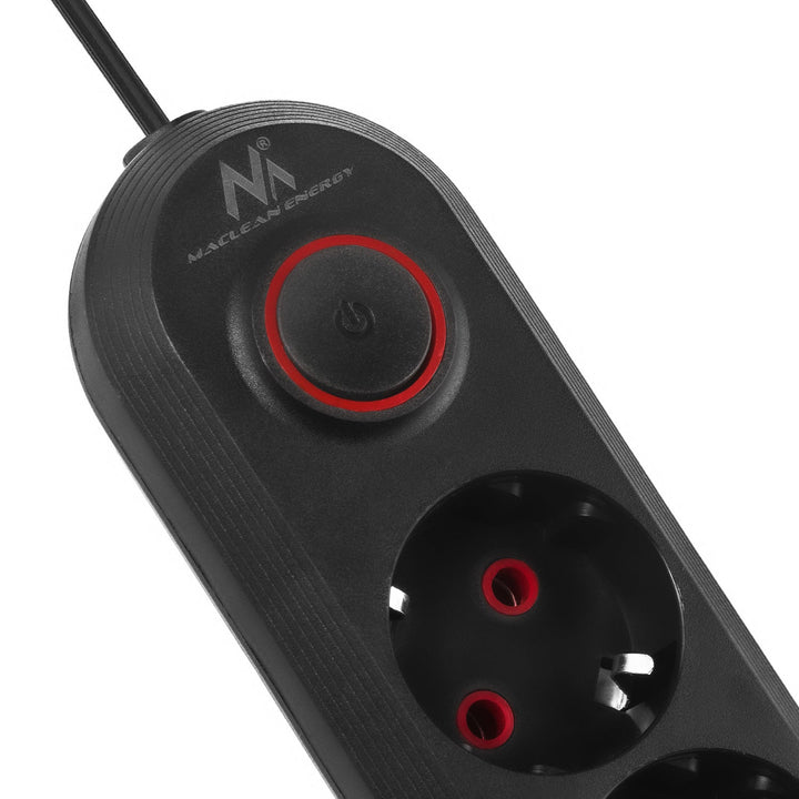 Многофункционален удължител Maclean, удължител с 3 контакта + 3xUSB, 110-240V AC 50/60Hz, 2.1A макс. 2500W, 1.5m, черен, MCE394 B