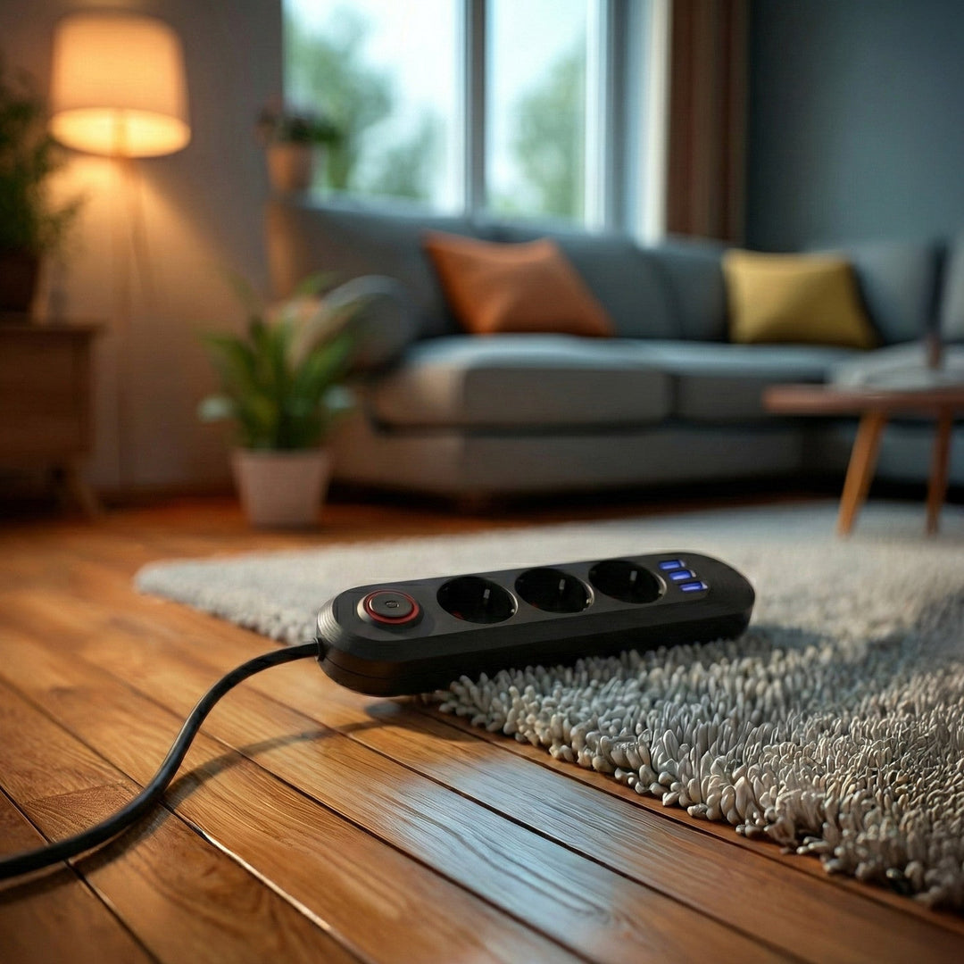 Многофункционален удължител Maclean, удължител с 3 контакта + 3xUSB, 110-240V AC 50/60Hz, 2.1A макс. 2500W, 1.5m, черен, MCE394 B