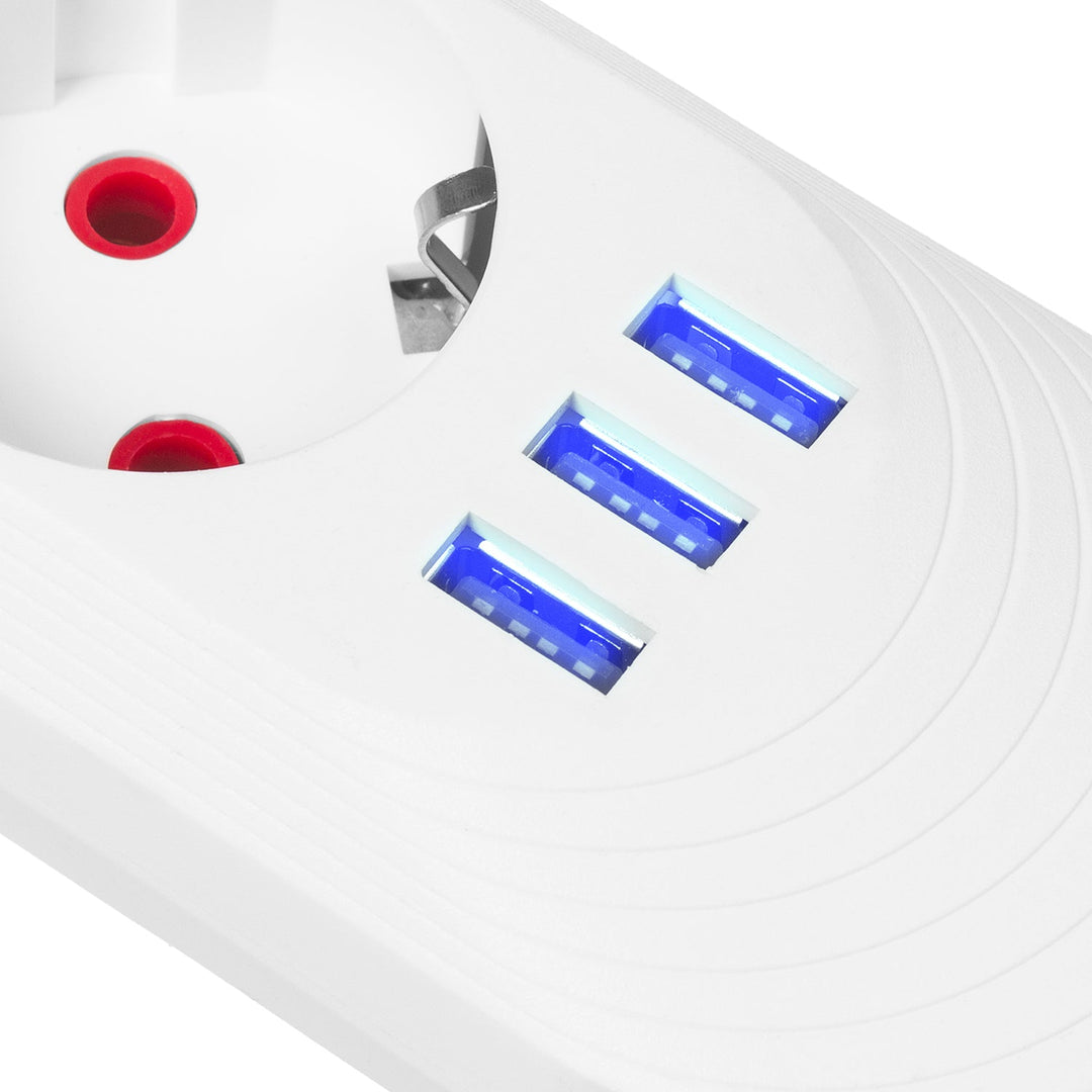 Многофункционален удължител Maclean, 5 контакта + 3xUSB удължител, 110-240V AC 50/60Hz, 2.1A макс. 2500W, 1.5m, бял, MCE395 W