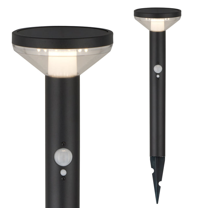 Слънчева LED лампа Maclean, със сензор, 3 режима, забиваща се, Li-ion 18650, IP44, 3,7 V, 1200 mAh, черна, MCE465 B, 6 броя