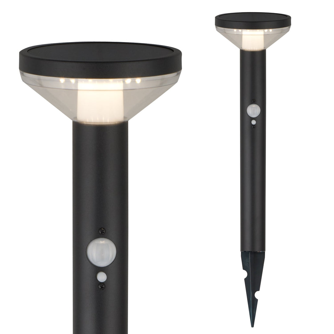 Слънчева LED лампа Maclean, със сензор, 3 режима, забиваща се, Li-ion 18650, IP44, 3,7 V, 1200 mAh, черна, MCE465 B, 8 броя