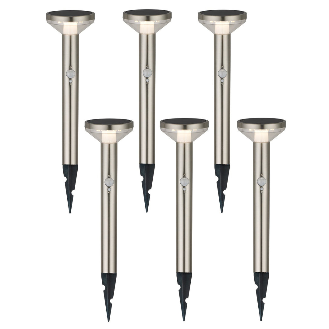Слънчева LED лампа Maclean, със сензор, 3 режима, забиваща се, Li-ion 18650, IP44, 3,7 V, 1200 mAh, матов хром, MCE465 C/M, 6 броя