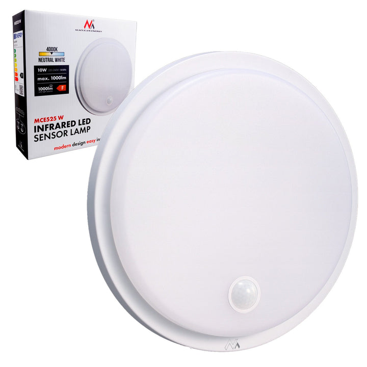LED лампа Maclean с датчик за движение, PIR сензор, бял цвят, 10W, IP65, 1000lm, неутрален цвят, MCE525 W