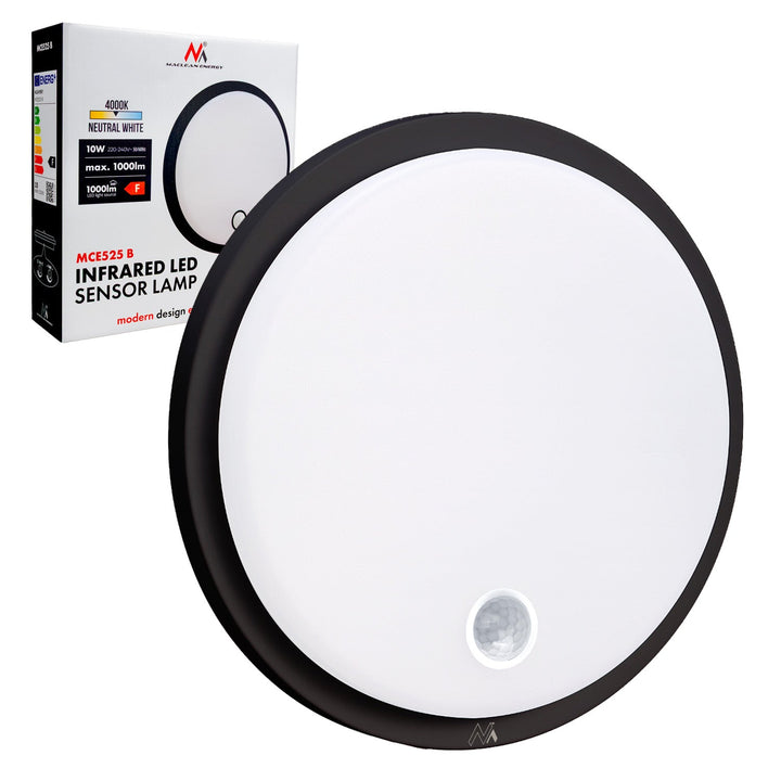LED лампа Maclean с датчик за движение, PIR сензор, черна, 10W, IP65, 1000lm, неутрален цвят, MCE525 B