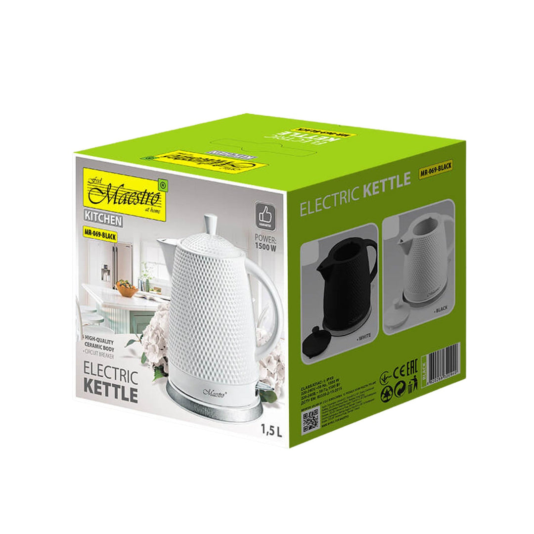 Керамична кана Maestro, капацитет 1,5 литра, 1500 W, черна, MR069, британски щепсел