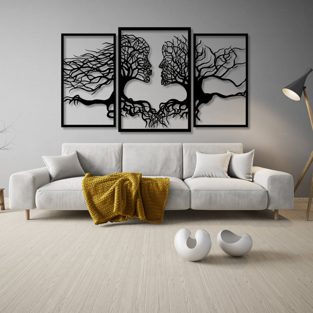 Eyoka ажурна картина, 3D декорация за стена, 3D картина „Лица от дървета“ 150x90cm Черно
