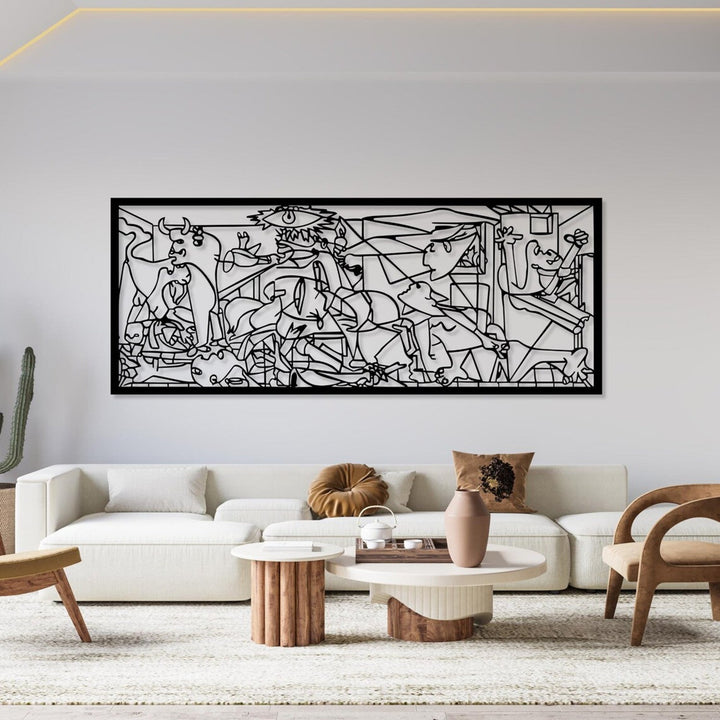 Ажурна картина, 3D декорация за стена, 3D картина „Герника Пабло Пикасо“ 150x60cm Черно