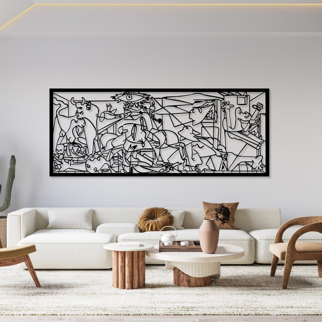 Ажурна картина, 3D декорация за стена, 3D картина „Герника Пабло Пикасо“ 100x40cm Черно
