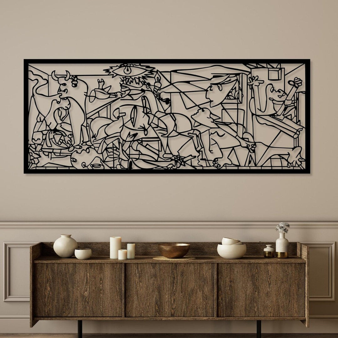 Ажурна картина, 3D декорация за стена, 3D картина „Герника Пабло Пикасо“ 100x40cm Черно