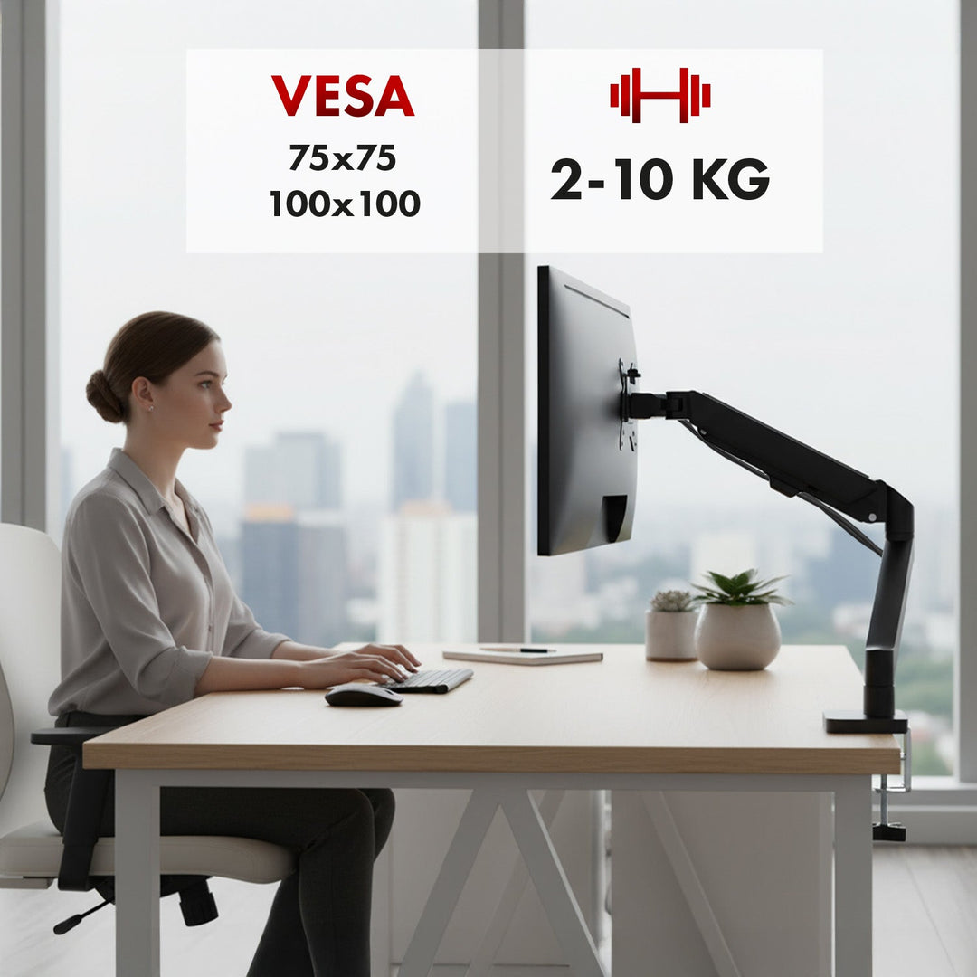 Монтаж за монитор Maclean, газова пружина, 17"-32", 2-10 кг, черен, MC-133
