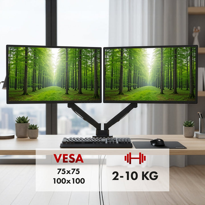 Маклин двойна стойка за монитор, газова пружина, 17"-32", 2-10 кг, черна, MC-134