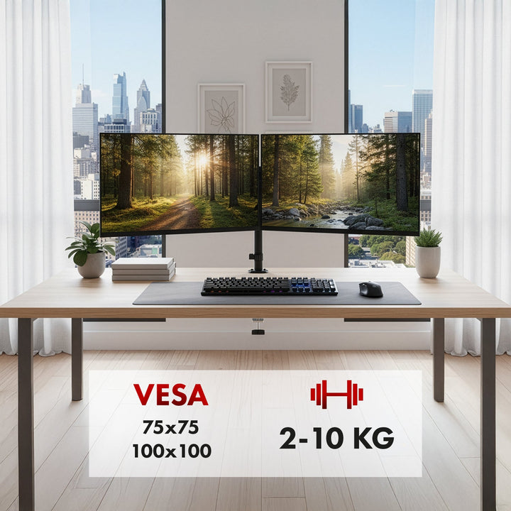 Маклин двойна стойка за монитор, газова пружина, 17"-32", 2-10 кг, черна, MC-136