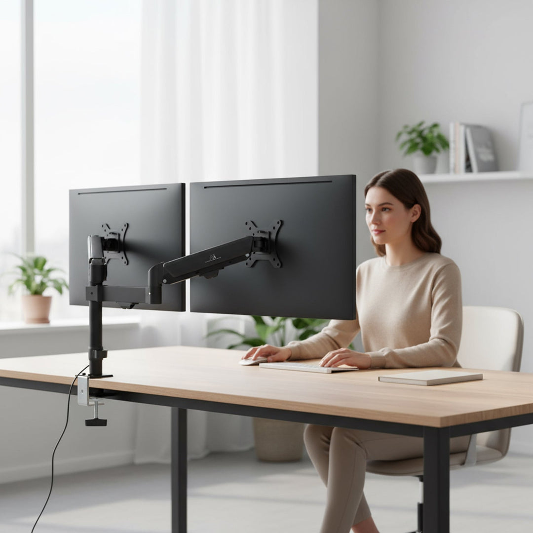 Маклин двойна стойка за монитор, газова пружина, 17"-32", 2-10 кг, черна, MC-136