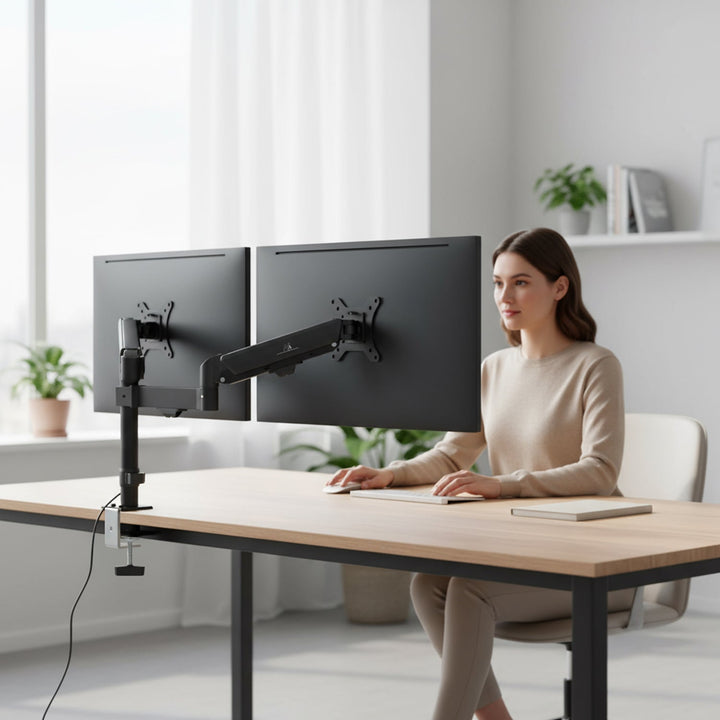 Маклин двойна стойка за монитор, газова пружина, 17"-32", 2-10 кг, черна, MC-136