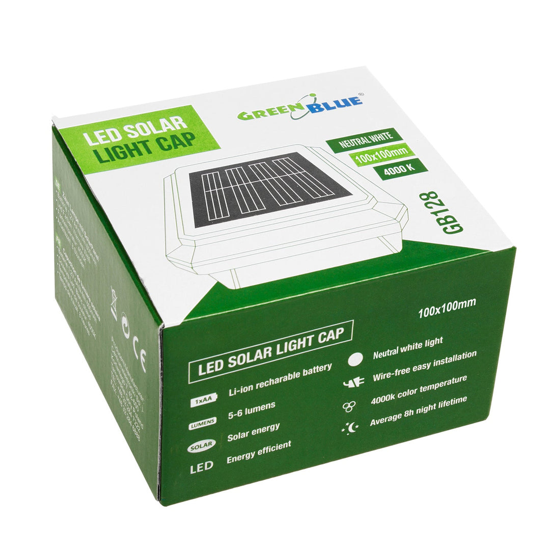 GreenBlue слънчева LED лампа за стълбове, 100x100mm, капак с форма на плик, GB128, 4 броя