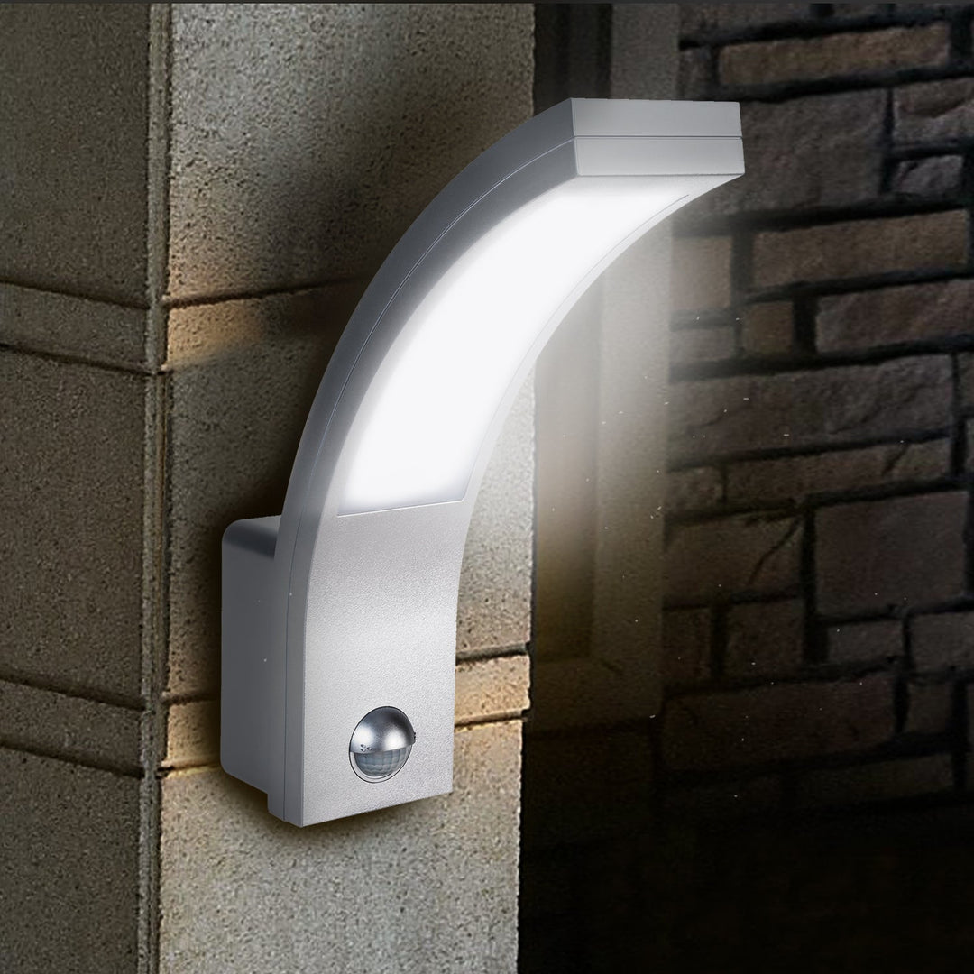 LED лампа Maclean с датчик за движение, PIR датчик за движение, сребрист цвят, 10W, IP54, 750lm, неутрално бял цвят (4000K) MCE244 S, 2 броя