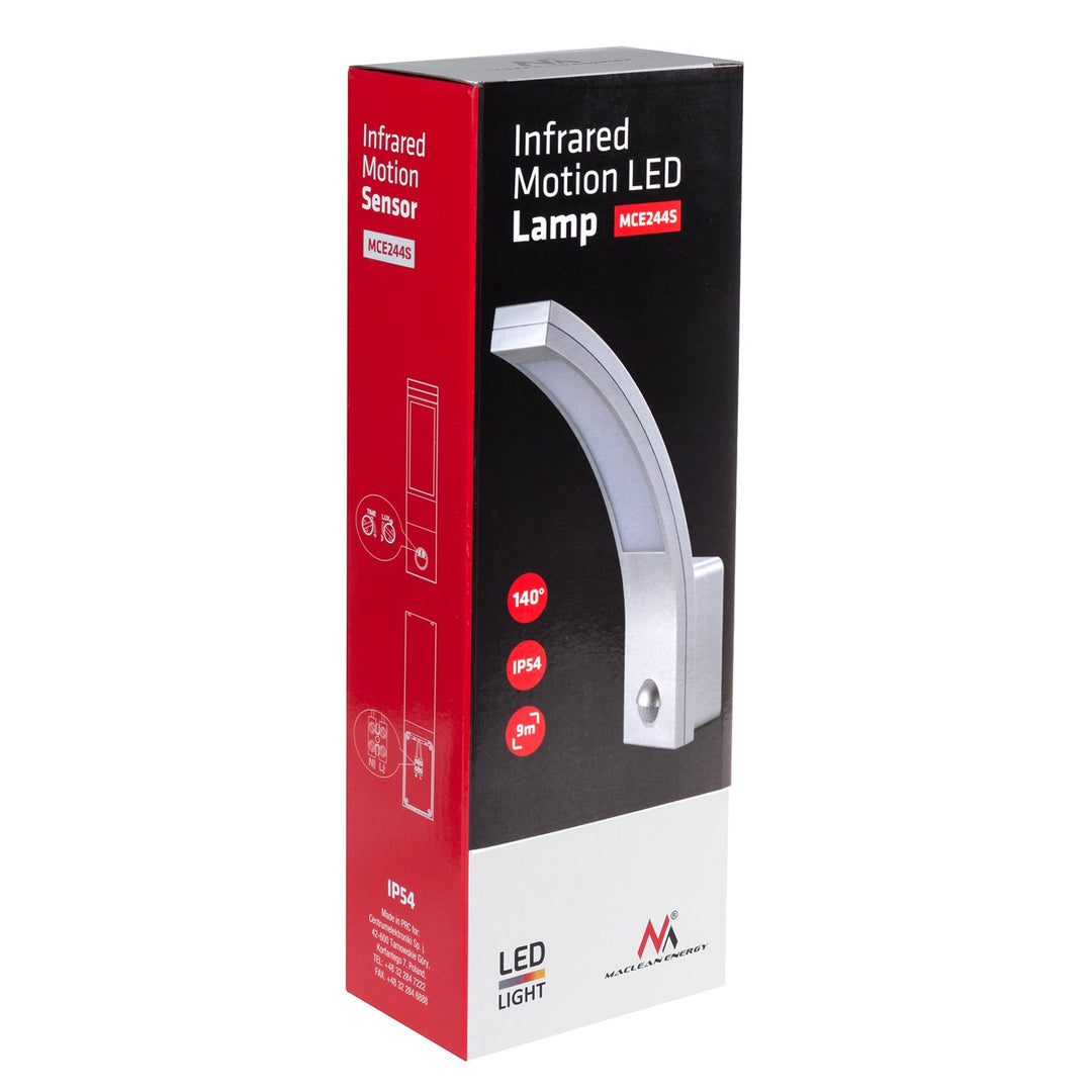LED лампа Maclean с датчик за движение, PIR датчик за движение, сребрист цвят, 10W, IP54, 750lm, неутрално бял цвят (4000K) MCE244 S, 2 броя