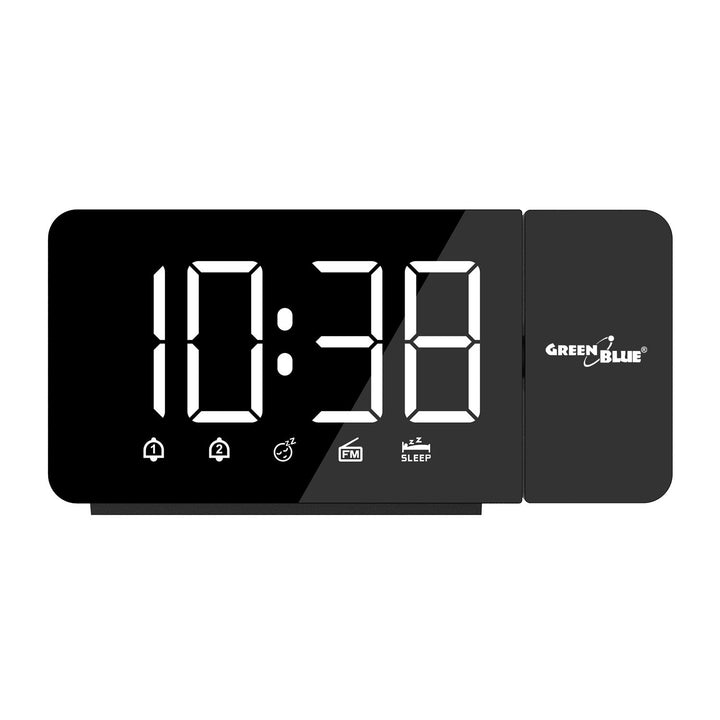 Цифров LED часовник с радио, GreenBlue проектор, FM радио, аларма, 12/24 часовник, 5V DC USB захранване + CR2032, GB172