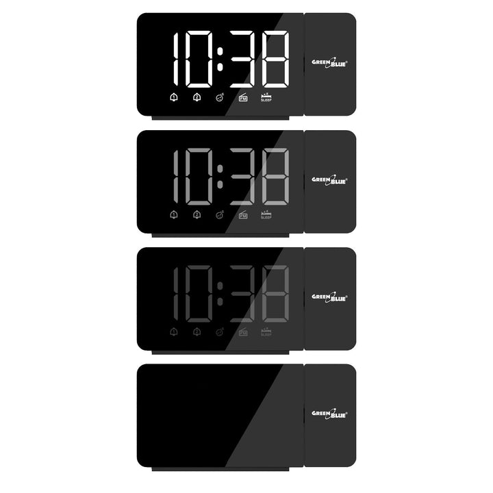 Цифров LED часовник с радио, GreenBlue проектор, FM радио, аларма, 12/24 часовник, 5V DC USB захранване + CR2032, GB172