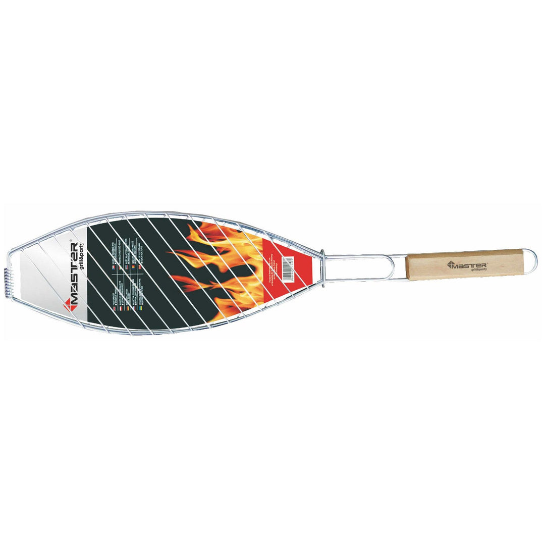 Master Grill & Party решетка за печене на риба, хромирана стомана, дървена дръжка, 68 cm, MG148A