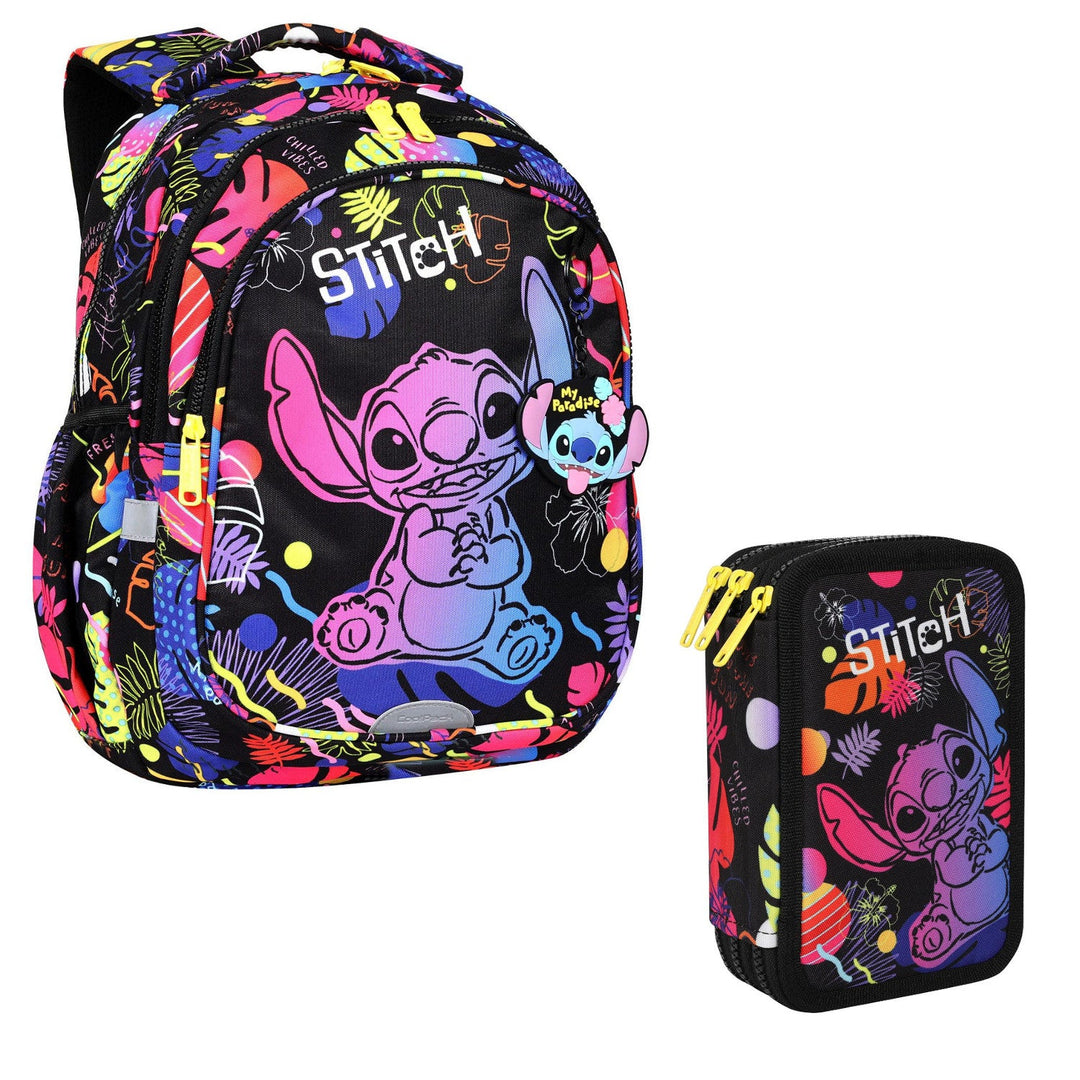 19 L Coolpack Jerry DISNEY STITCH училищен раница, черна + CoolPack три отделения калъф за моливи с JUMPER 3 STITCH аксесоари
