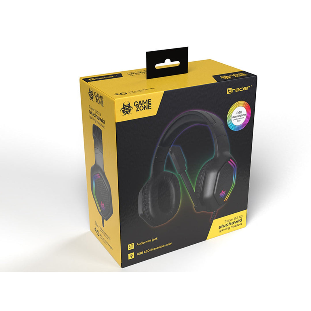 Геймърски слушалки Tracer, RGB подсветка, сгъваем микрофон, Gamezone GZ X3
