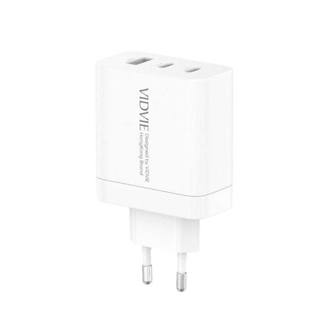VIDVIE зарядно устройство за мрежа, 3A, 65W, 2x USB-C, 1x USB, кабел USB-C/USB-C, PLE262