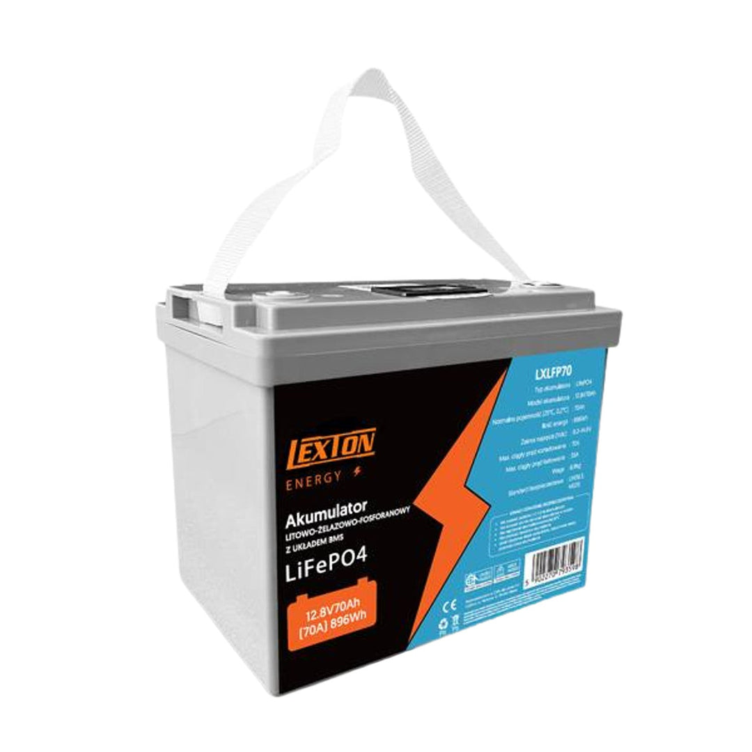 Lexton LiFePo4 литиево-железен фосфатен акумулатор, със система BMS, 12,8 V, 70 Ah, LXLFP70