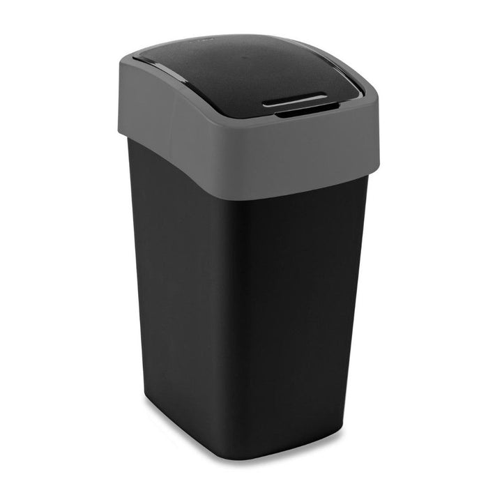Кошче за отпадъци Curver, с капак, накланящо се, 25 л, черно и сребристо, Flip Bin