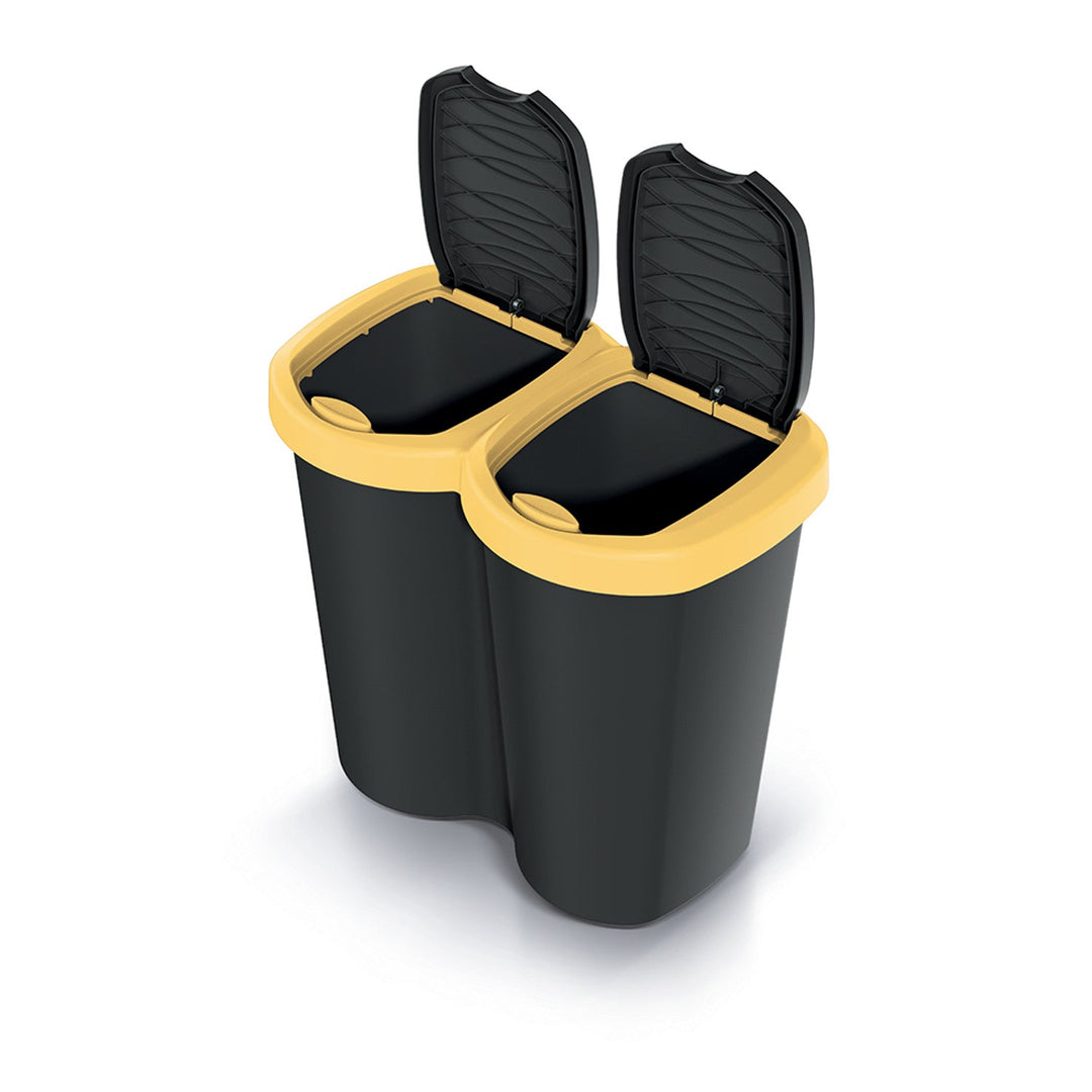 Кошче за отпадъци Compacta B Duo, жълто/черно, капацитет 40 литра, едно отделение, два капака, версия за монтаж на стена, NDBS40-1215C_S411