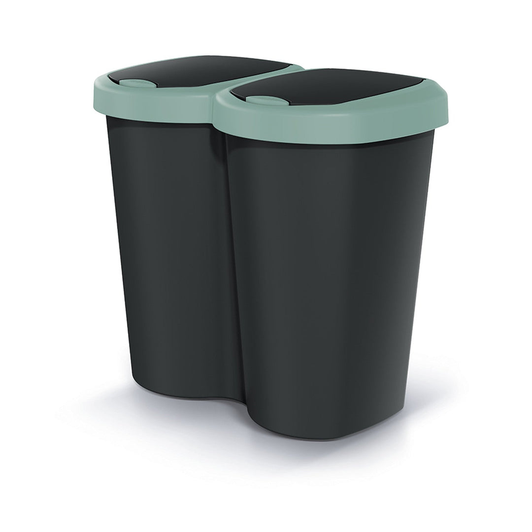 Кошче за отпадъци Compacta B Duo, зелено/черно, капацитет 40 литра, едно отделение, два капака, версия за монтаж на стена, NDBS40-5575C_S411