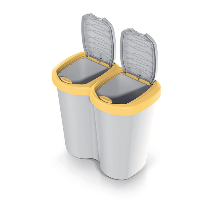 Кошче за отпадъци Compacta B Duo, жълто/сиво, капацитет 40 л, едно отделение, два капака, версия за монтаж на стена, NDBS40-1215C_427C