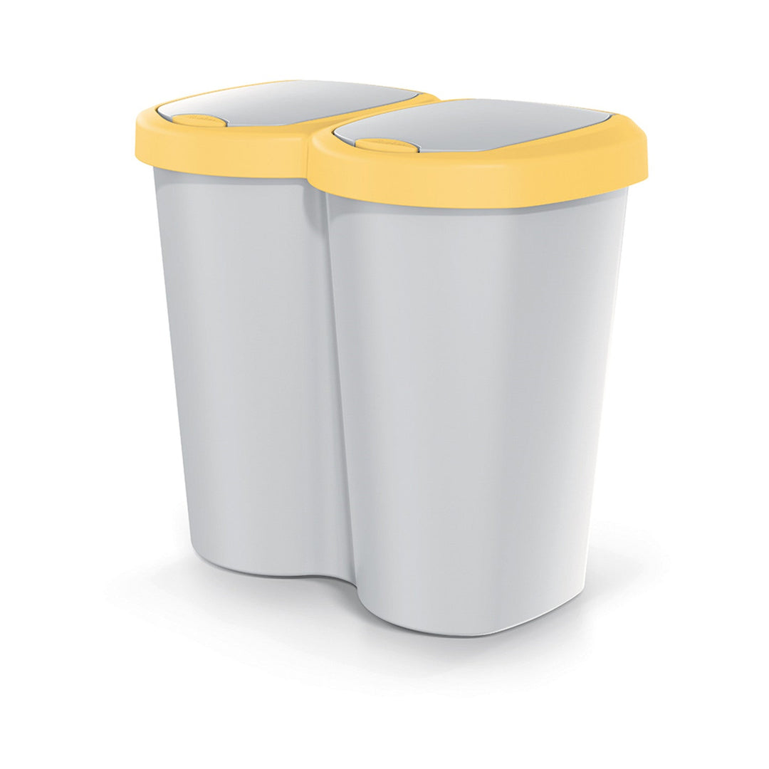 Кошче за отпадъци Compacta B Duo, жълто/сиво, капацитет 40 л, едно отделение, два капака, версия за монтаж на стена, NDBS40-1215C_427C