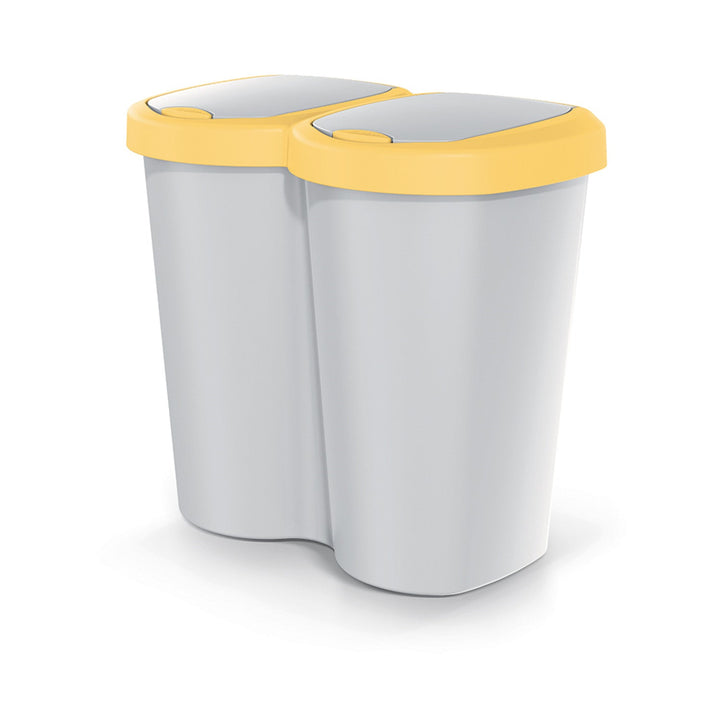 Кошче за отпадъци Compacta B Duo, жълто/сиво, капацитет 40 л, едно отделение, два капака, версия за монтаж на стена, NDBS40-1215C_427C
