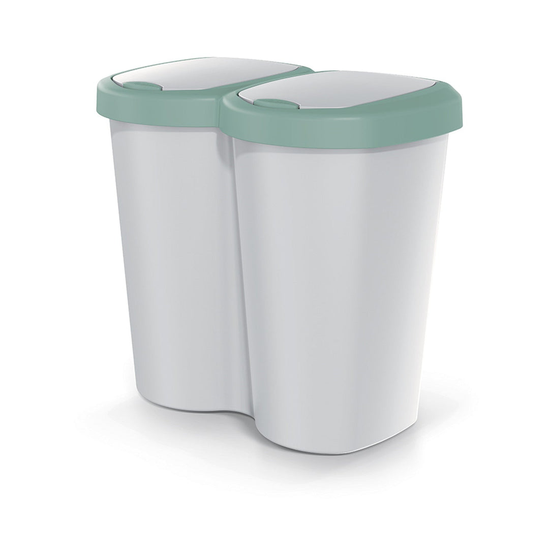Кошче за отпадъци Compacta B Duo, зелено/сиво, капацитет 40 л, едно отделение, два капака, версия за монтаж на стена, NDBS40-5575C_427C